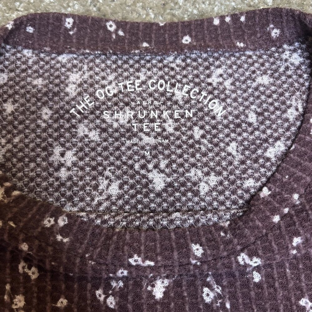 Aero OG Shrunken Tee Brown Floral Waffle Long Sleeve Crop Top Women's Size M - Picture 5 of 8